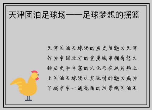 天津团泊足球场——足球梦想的摇篮
