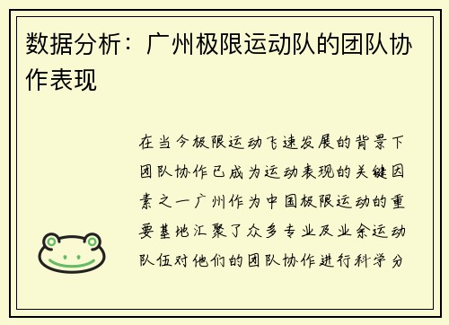 数据分析：广州极限运动队的团队协作表现