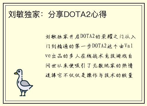 刘敏独家：分享DOTA2心得