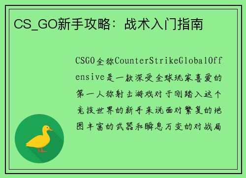 CS_GO新手攻略：战术入门指南